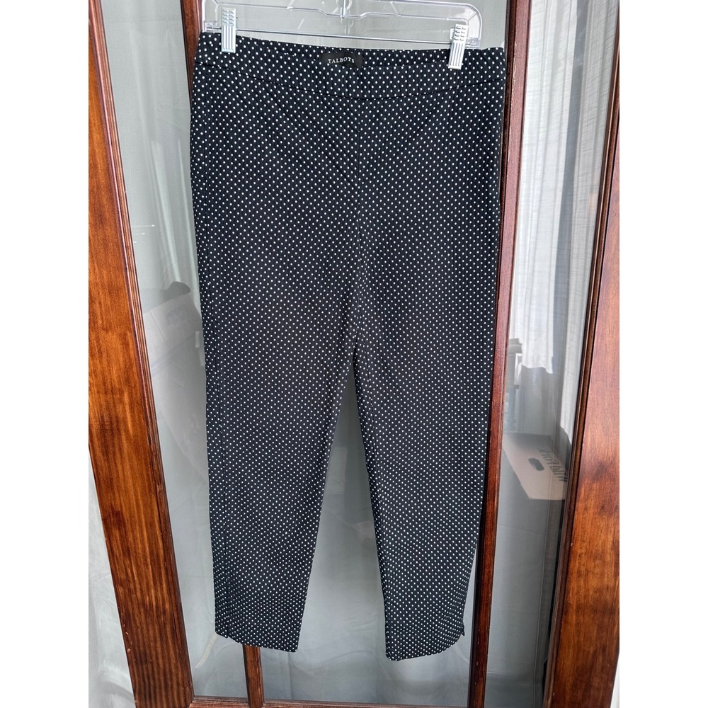 Talbots Chatham Ankle Pants Womens 2 Black White Polka Dot Side Zip Trousers